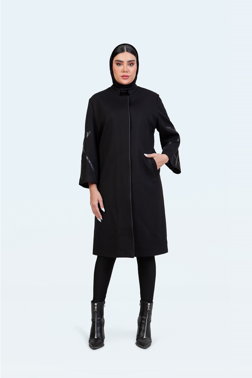 NRیقه ایستاده آستین چرم