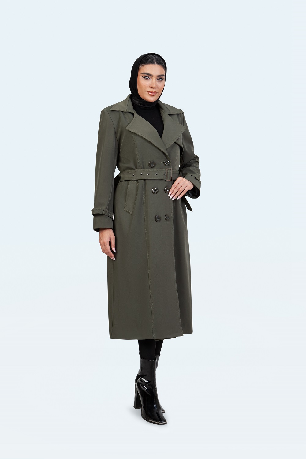 بارانی بلند یقه کاستری نسترن