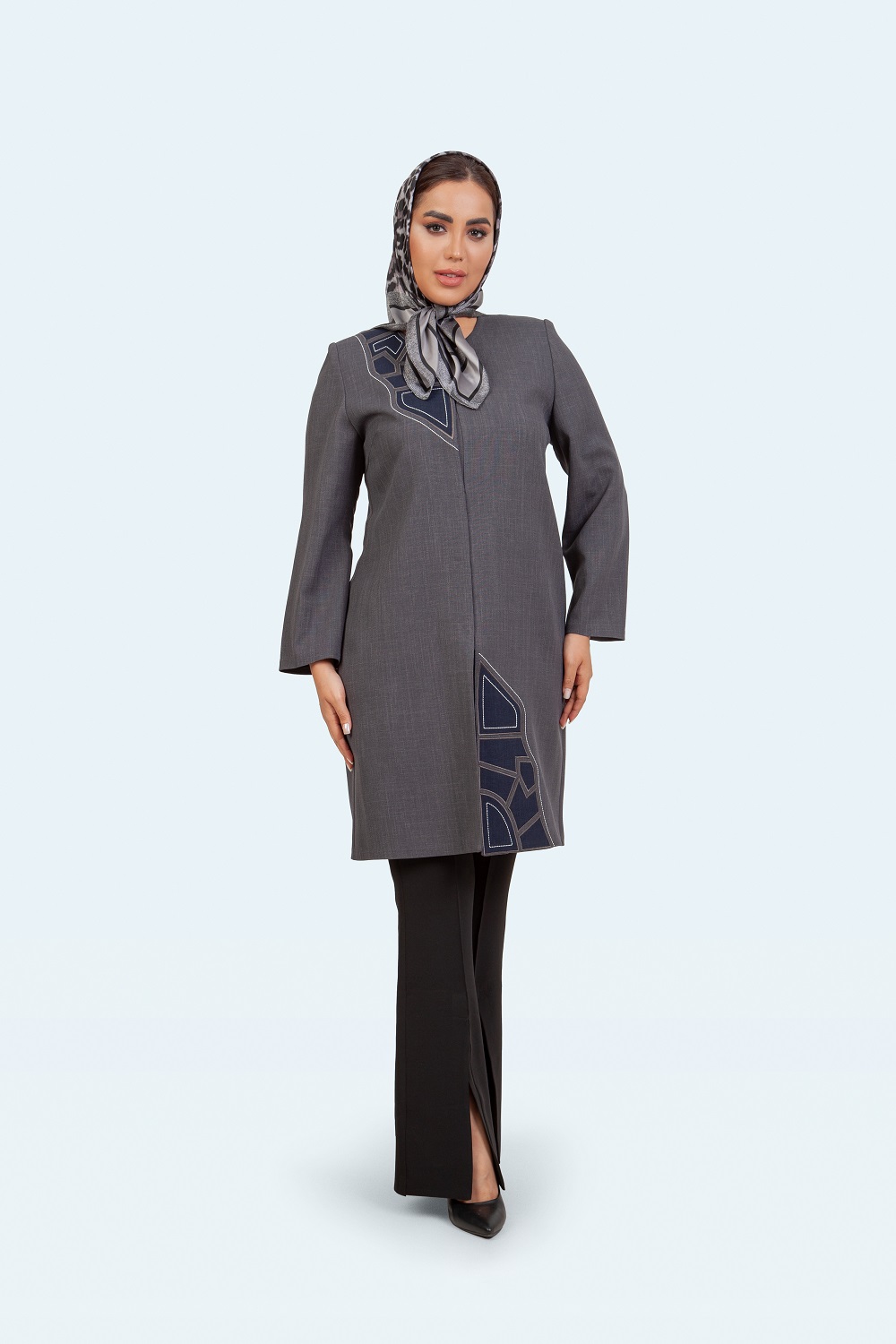 شانتون یقه گرد گلدوزی هندسی