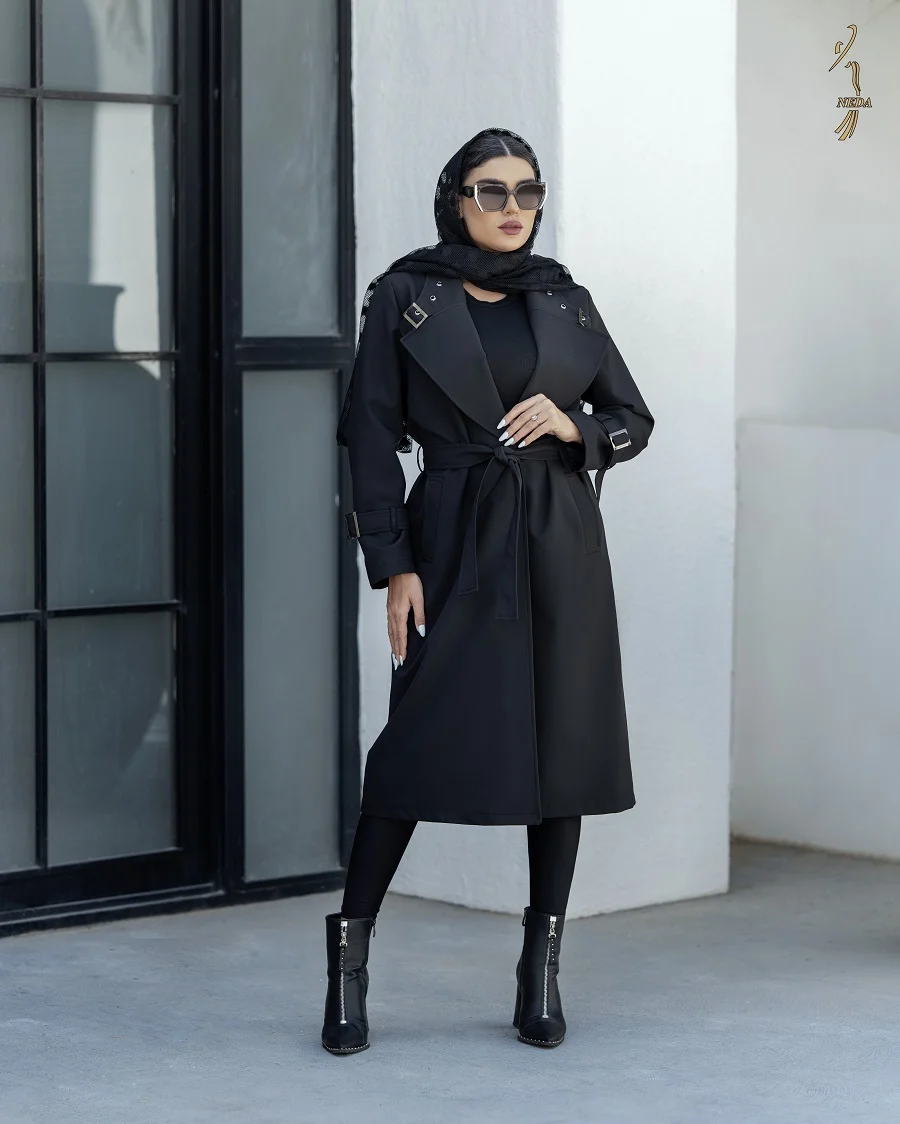 بارانی کجراه یقه پرچی سگگ دار پارمیس رنگ مشکی