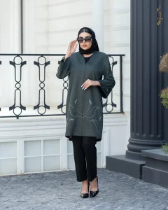 ملانژساده یقه هفت پیش آستین گلدوزی روزا - سبز, 44 رنگ سبز