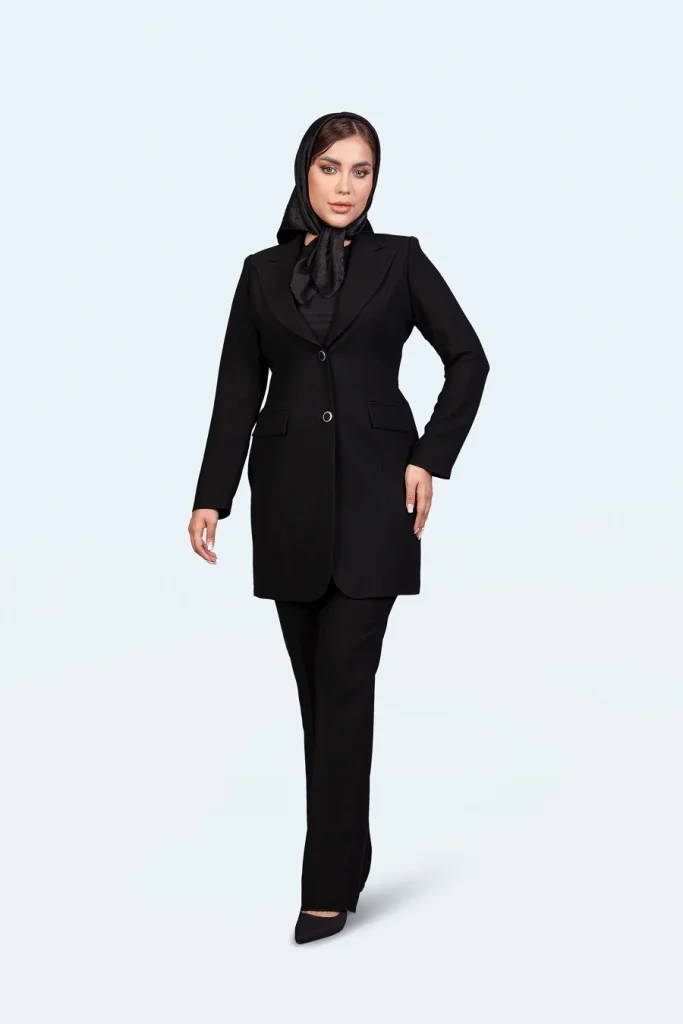 کت شلوار یقه انگلیسی پایین گرد پژواک - مشکی, 38 رنگ مشکی