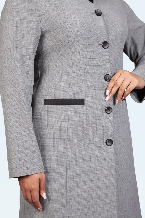 کت شلوار ۴ خونه ریز یقه خشتی پشت گنبدی - تصویر 5