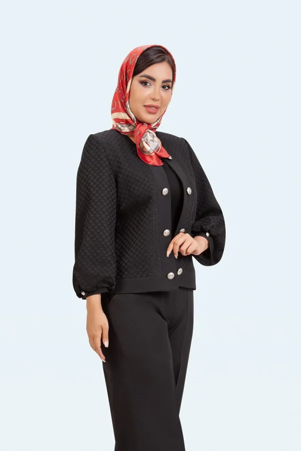 کت شلوار ژاکارد لوزی آستین پفکی - تصویر 5