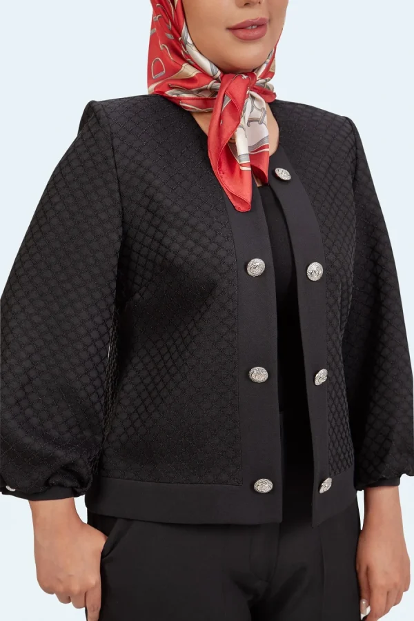 کت شلوار ژاکارد لوزی آستین پفکی - تصویر 3