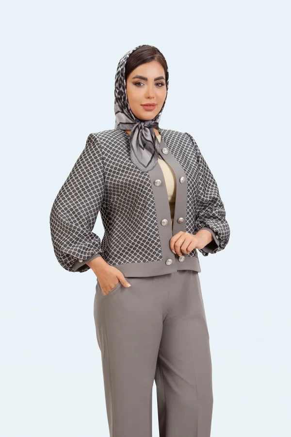 کت شلوار ژاکارد لوزی آستین پفکی - تصویر 7