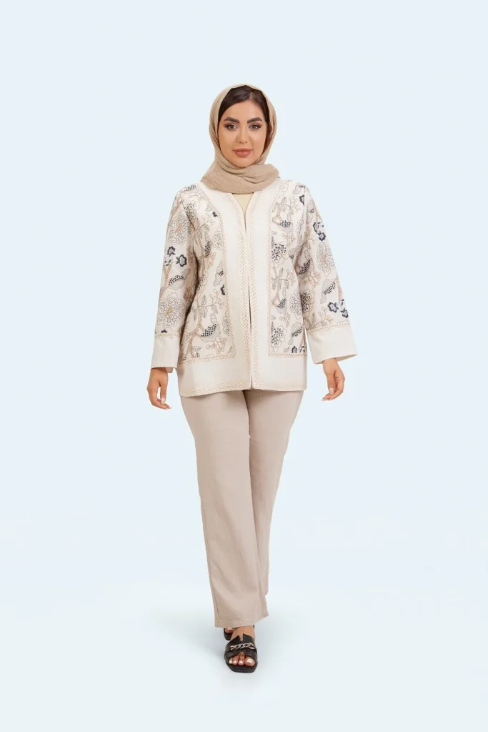 یقه هفت نوار دوزی رنگ کرم