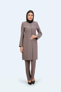 کت شلوار یقه گرد ۲ دکمه بانتو دوزی - نسکافه-ای, 38 رنگ نسکافه ای