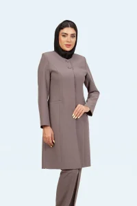 رکت شلوار یقه گرد ۲ دکمه بانتو دوزی نگ نسکافه ای