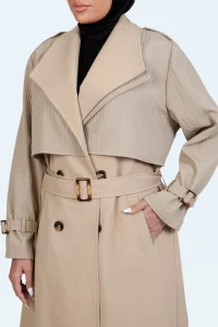 بارانی یقه آمریکایی ترکیبی ژینا - کرم, 38 رنگ کرم