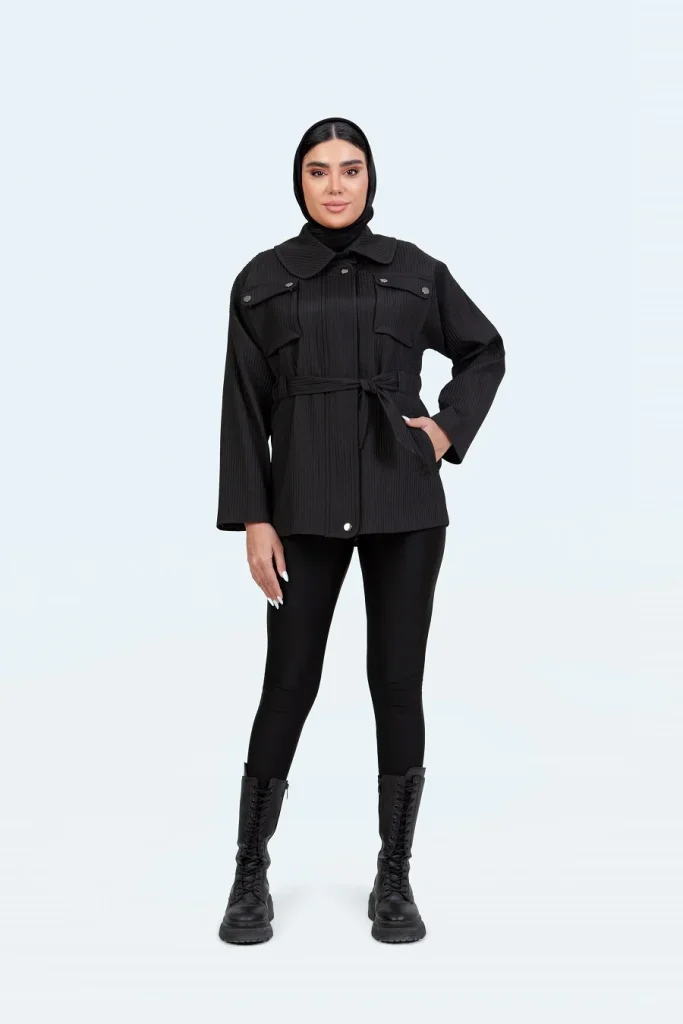 بامبو یقه شکاری دوجیب سیتا - مشکی, 38 رنگ مشکی