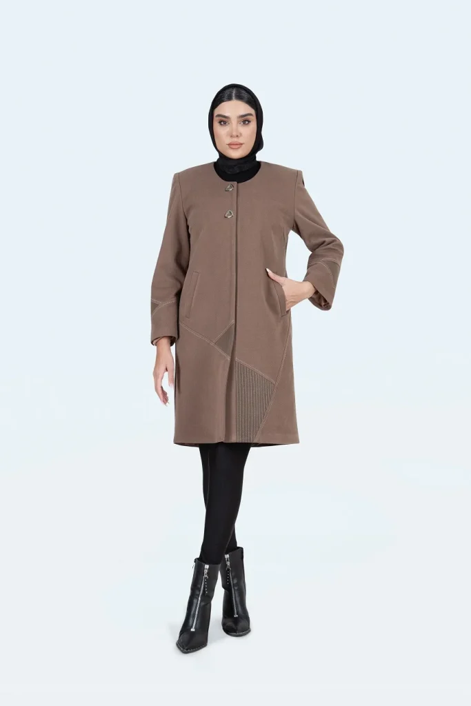 فوتر یقه گرد خرج کار دمسه دوزی زیبا رنگ خاکی