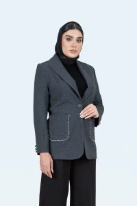 کت تک اداری یقه بلیزر تک دکمه - ذغالی, 40 رنگ ذغالی