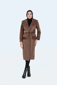 کت شلوار یقه بلیزر ۶ دکمه حنانه رنگ قهوه ای