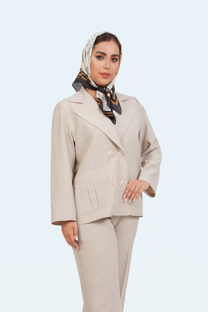 کت شلوار یقه انگلیسی دو جیب پیله دار - کرم, 42 رنگ کرم