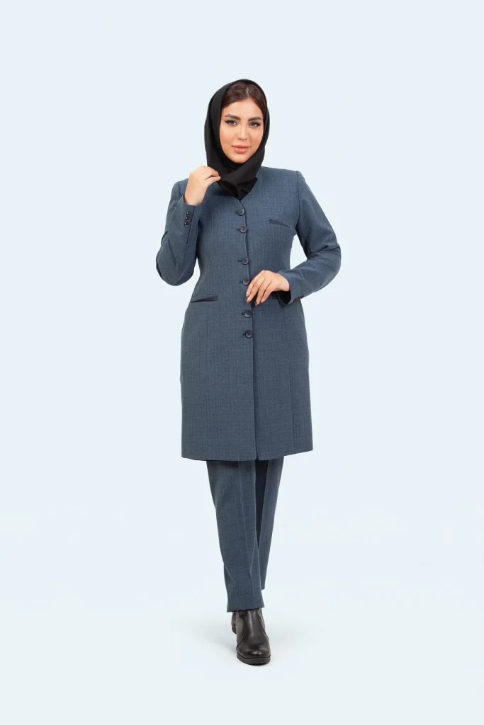 کت شلوار یقه ایستاده ۶ دکمه - آبی, 38 رنگ سورمه ای