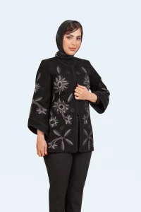 کرپ لمه پیش آستین گلدوزی مارال - مشکی, 40 رنگ مشکی