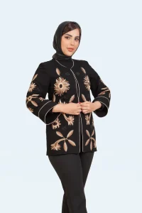 کرپ لمه پیش آستین گلدوزی مارال - کرم, 40 رنگ مشکی کرم