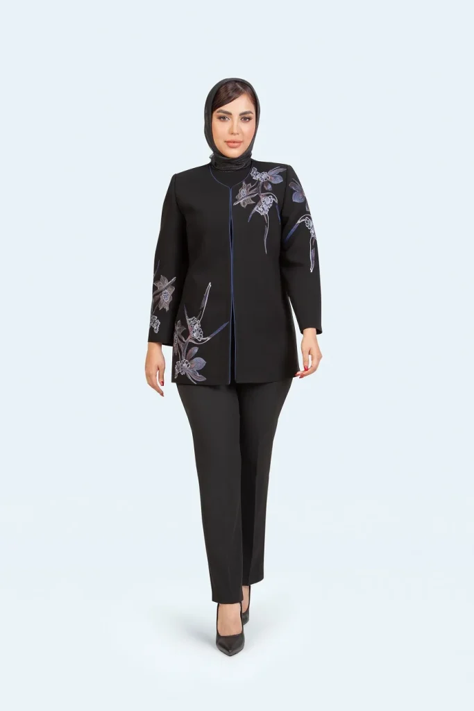 کرپ پیش گلدوزی زیبا رنگ مشکی